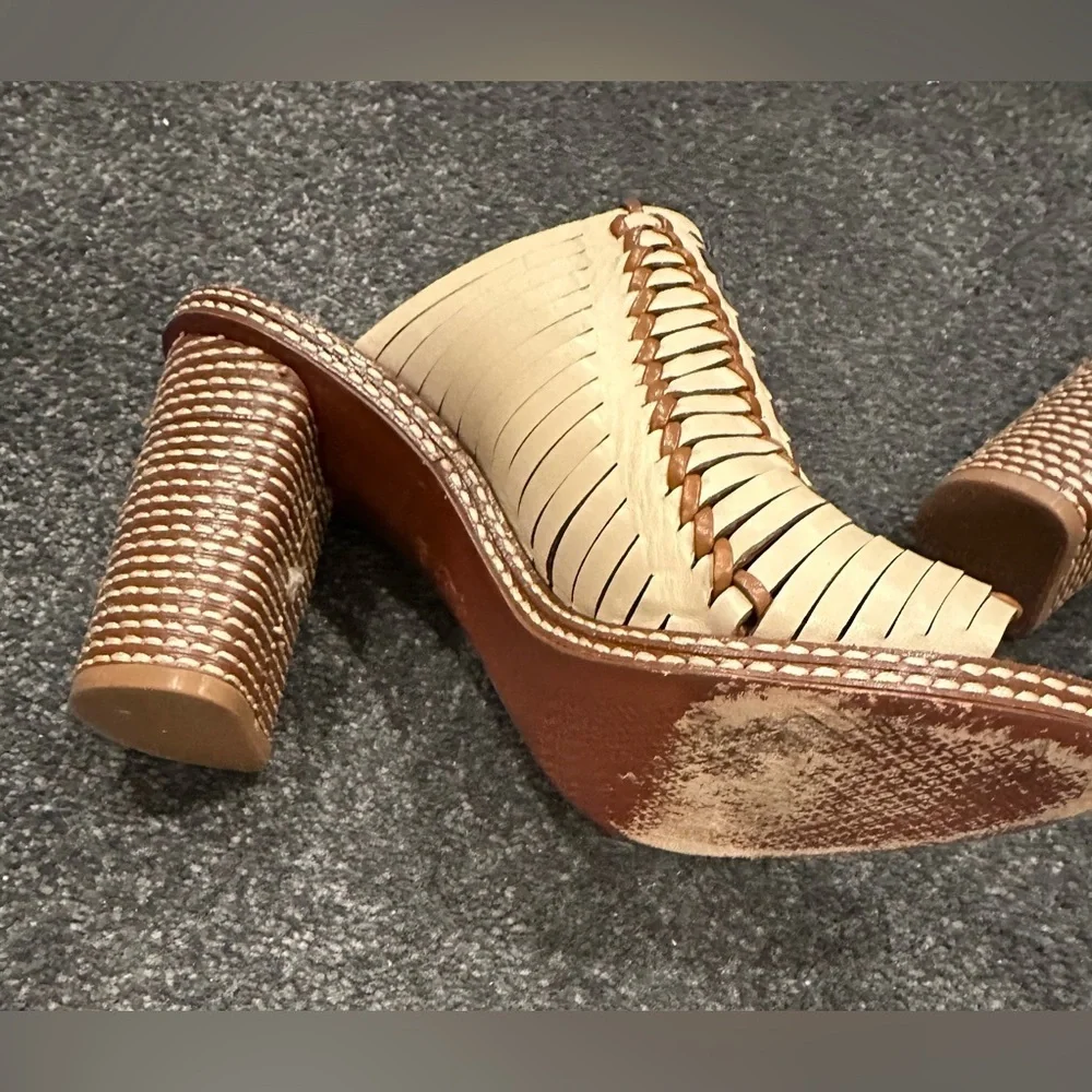 Tory Burch Cream Braided Slide Mules with Red & Navy Accents